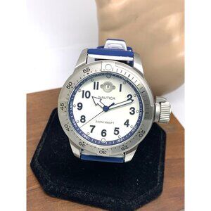 Nautica Men's Watch N14524 Quartz White Blue Rubber Band 46mm